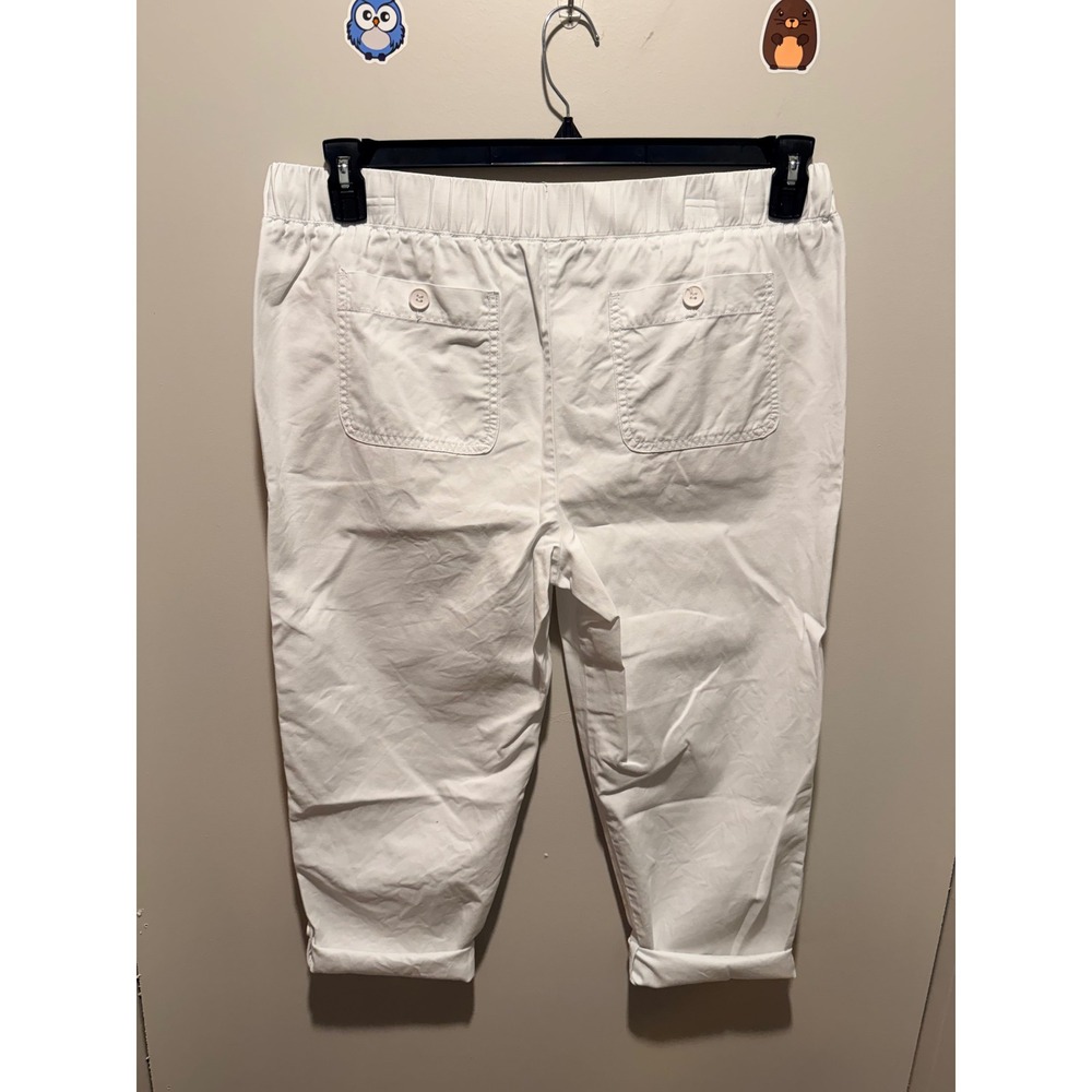 Talbots White Cotton Tencel Drawstring Capri Pants Petite 12P Elastic Waist - Picture 6 of 7